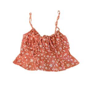 Mahina Women's Red Floral Cami Top Size S Sleeveless Ruffle Hem